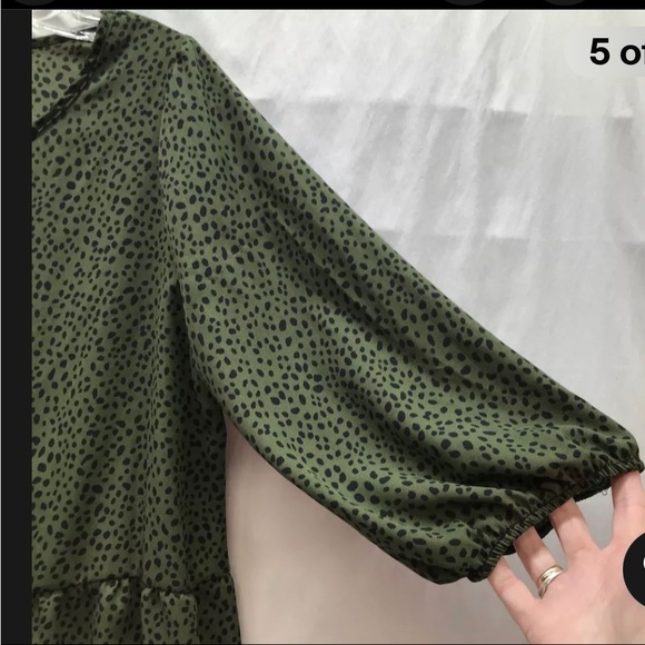 COZY ROZY CALIFORNIA BLOUSE WOMEN’S L GREEN BLACK SPOTS 3/4 SLEEVE - Picture 7 of 7